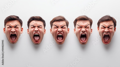 Minimalist illustration of a human face displaying various emotions, set against a white backdrop.