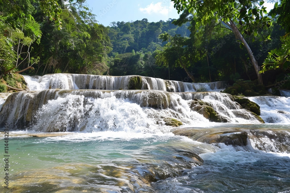 Obraz premium A sparkling waterfall in a lush forest 