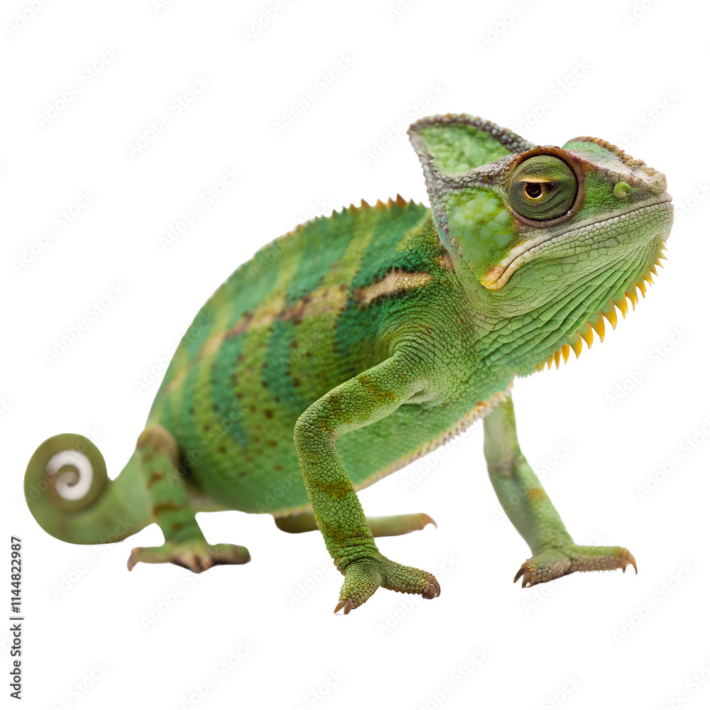 Obraz premium Green Chameleon isolated on transparent background cutout, Png, Cutout