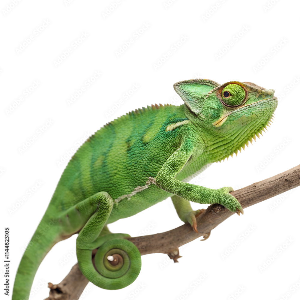 Fototapeta premium Green Chameleon isolated on transparent background cutout, Png, Cutout