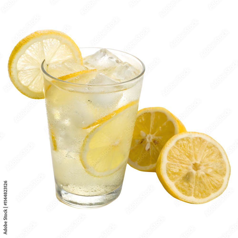 Refreshing Lemonade with Ice and Slices isolated on transparent background cutout, Png, Cutout Refreshing Lemonade with Ice and Slices isolated on transparent background cutout, Png, Cutout