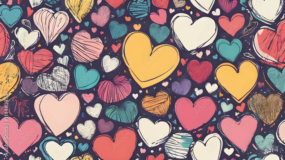 Fototapeta premium Various drawn heart shapes, silhouettes, outlines.Valentine's Day Heart Shapes. Love