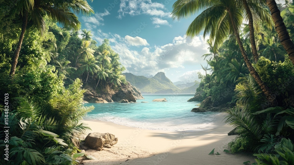 Lush tropical paradise offers a serene escape on a secluded beach, perfect for relaxation. This lush tropical paradise invites enjoyment with ample copy space for personal touches. Lush tropical paradise offers a serene escape on a secluded beach, perfect for relaxation. This lush tropical paradise invites enjoyment with ample copy space for personal touches.