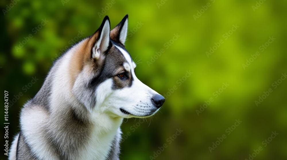 A close up of a husky dog with a green background A close up of a husky dog with a green background