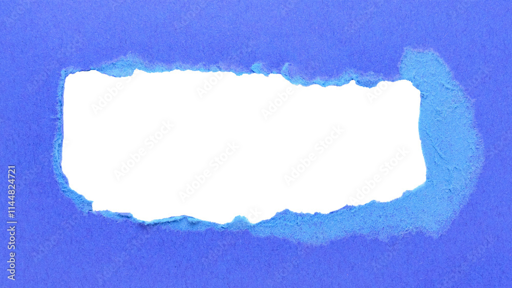 Fototapeta premium Blue torn paper or cardboard message backdrop with rough edges and blank copy space for text in the middle, png template on transparent background design element