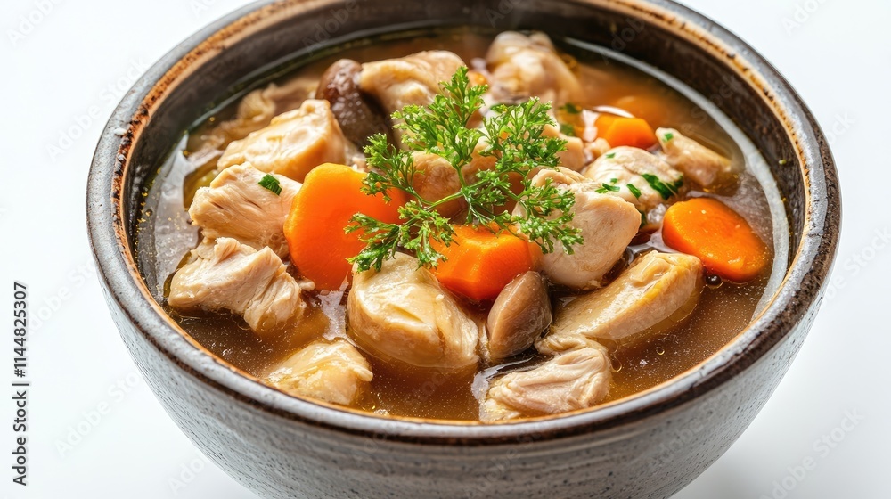 Tasty chicken soup in a pristine setting, isolated on a white background, captures the essence of comfort food, perfect for any culinary project. Enjoy the delightful, tasty chicken soup! Tasty chicken soup in a pristine setting, isolated on a white background, captures the essence of comfort food, perfect for any culinary project. Enjoy the delightful, tasty chicken soup!