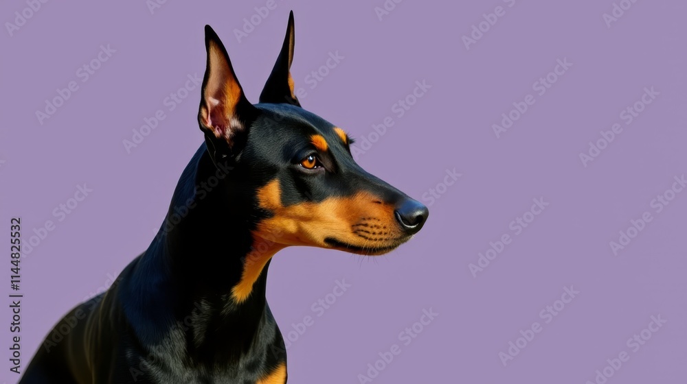A black and brown dog with a purple background A black and brown dog with a purple background