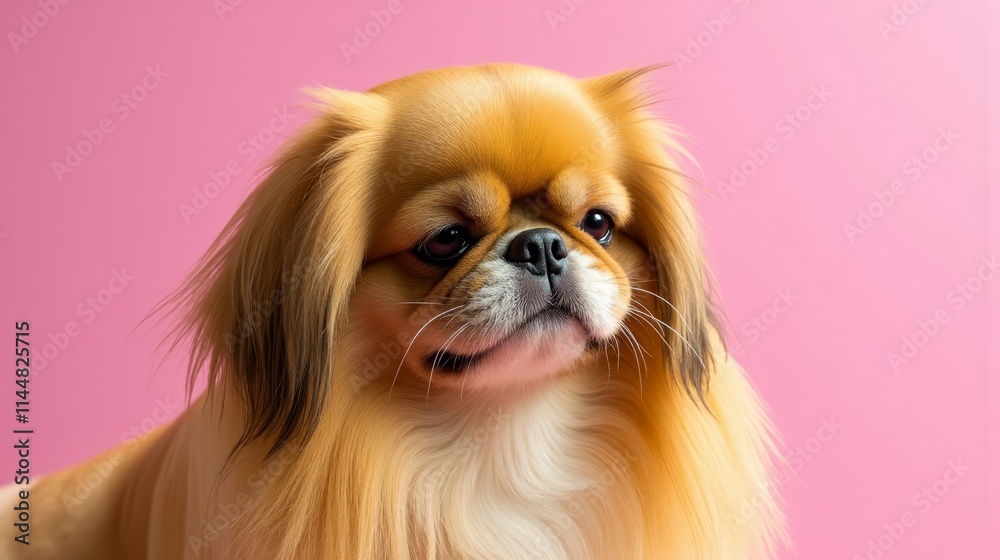 A close up of a dog on a pink background A close up of a dog on a pink background