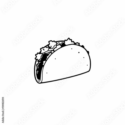 Black Outline Vector of Soft Taco with Filling