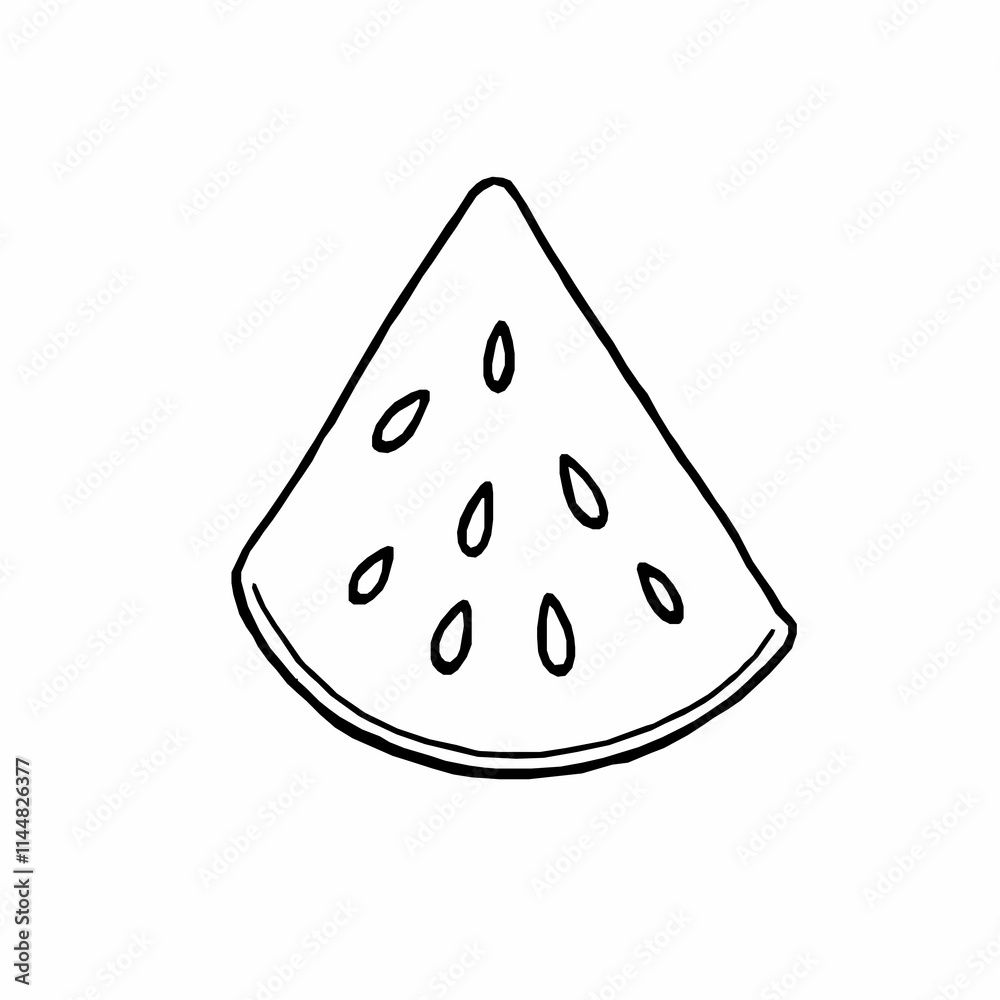 Black Outline Vector of Watermelon Slice with Seeds Black Outline Vector of Watermelon Slice with Seeds