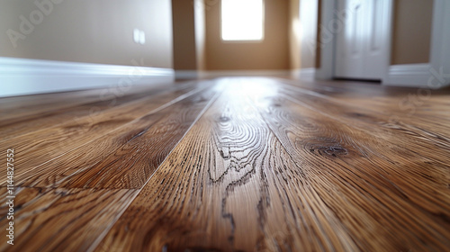 Cuadro en lienzo Close-up shot of empty fashionable living sitting lounge room with wooden laminate floor and light from the window behind