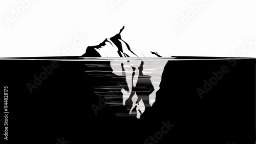 Iceberg Graphic: Black & White Vector Illustration - Hidden Dangers Concept.