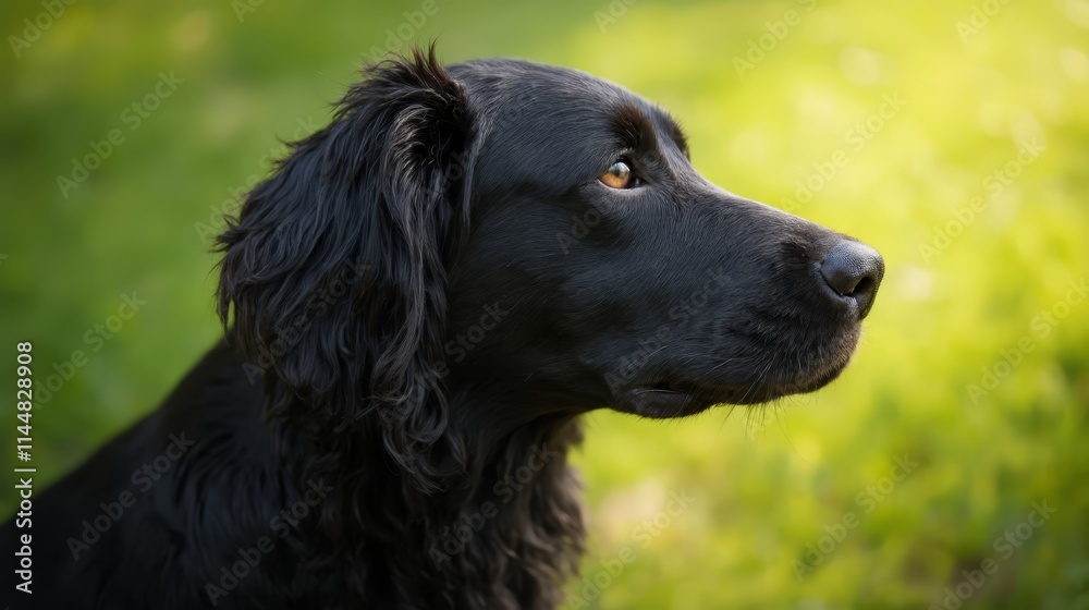 A black dog sitting in a field of green grass A black dog sitting in a field of green grass
