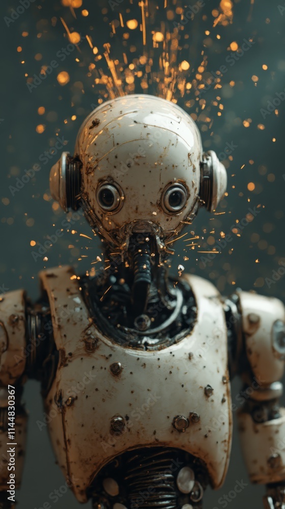 A robot with sparks coming out of its head A robot with sparks coming out of its head