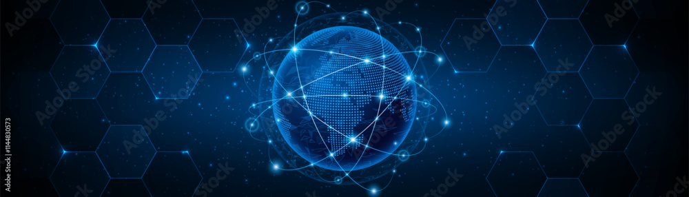 Obraz premium Global connection network background. World map. High-speed internet technology concept or fast wireless data transmission. modern internet network connection technology background 