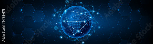 Global connection network background. World map. High-speed internet technology concept or fast wireless data transmission. modern internet network connection technology background	
