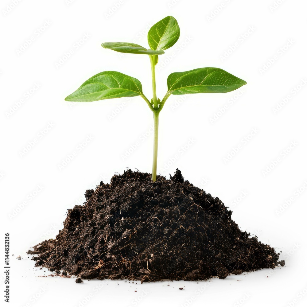 Small plant growing out of soil, representing the concept of new life Small plant growing out of soil, representing the concept of new life