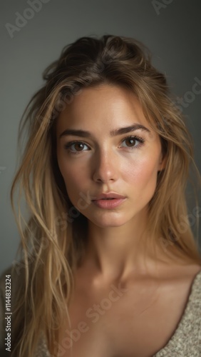 A woman with long blonde hair is posing for a picture