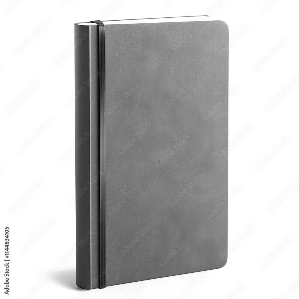 Blank Hardcover Planner With An Elastic Band: Gray Color And Upright Position On A White Background Blank Hardcover Planner With An Elastic Band: Gray Color And Upright Position On A White Background