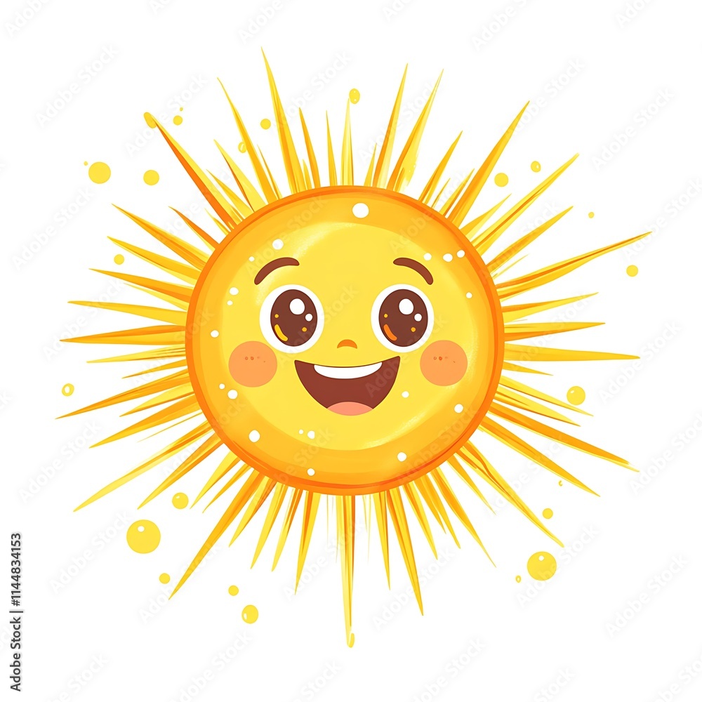 Smiling Sun Illustration: A cheerful cartoon sun with a big smile and sparkling rays, perfect for representing happiness, warmth, and positivity. Smiling Sun Illustration: A cheerful cartoon sun with a big smile and sparkling rays, perfect for representing happiness, warmth, and positivity.