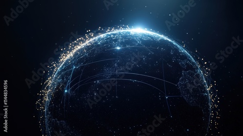 Fototapeta Naklejka Na Ścianę i Meble -  Connecting earth to space a glowing fiber optic network space station digital visualization futuristic sci-fi concept