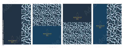 World Water Day Abstract Design Set. water patterns with "World Water Day" text, highlighting water conservation and sustainability awareness in a minimalist style. Set of world water day posters.
