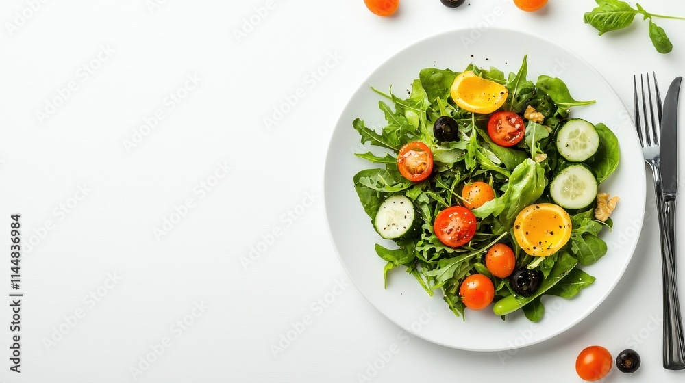 Creating a fresh green salad with vibrant ingredients on a clean white plate modern kitchen food photography close-up healthy eating Creating a fresh green salad with vibrant ingredients on a clean white plate modern kitchen food photography close-up healthy eating