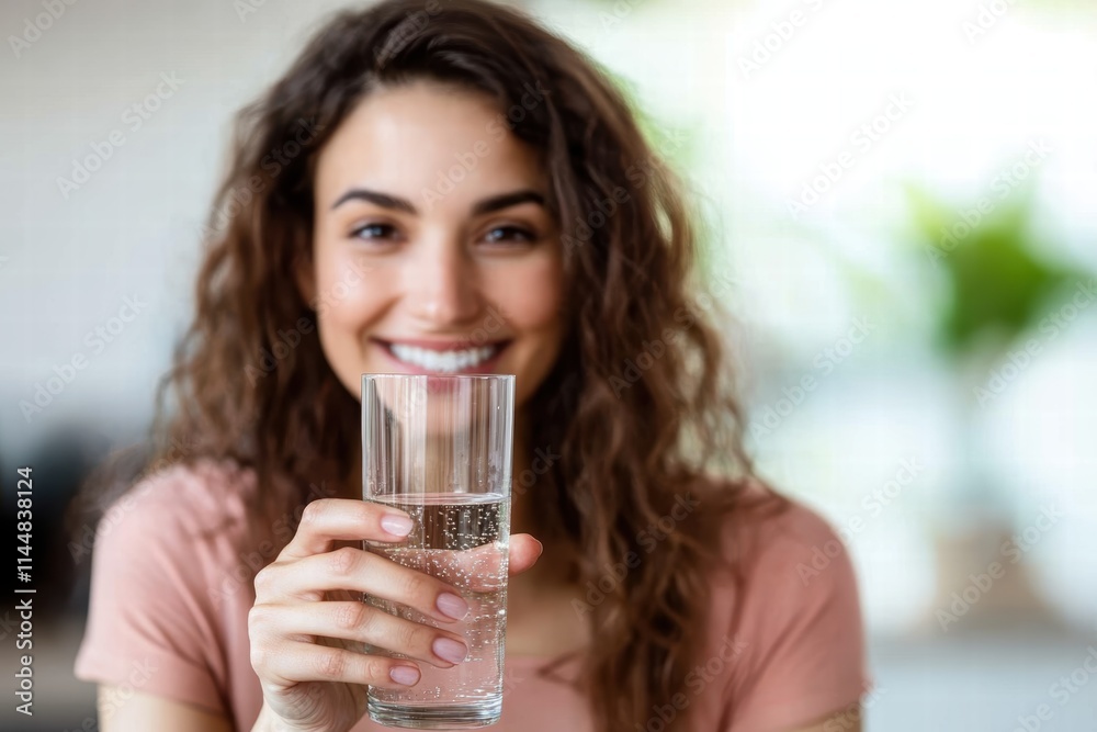 A close-up shot shows a woman with a friendly expression holding a sparkling glass of bubbly water, illustrating the joy and refreshment of carbonated drinks vividly. A close-up shot shows a woman with a friendly expression holding a sparkling glass of bubbly water, illustrating the joy and refreshment of carbonated drinks vividly.