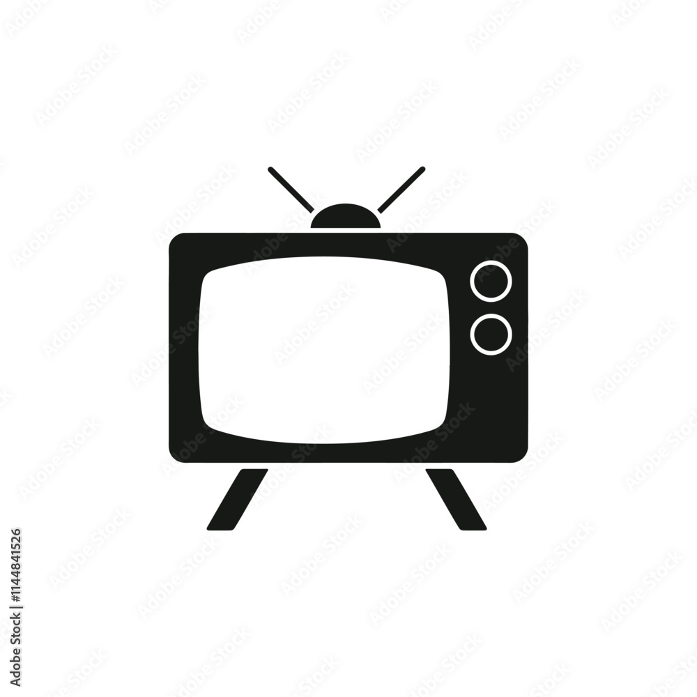 Old TV Logo Design Silhouette Vector white background Old TV Logo Design Silhouette Vector white background
