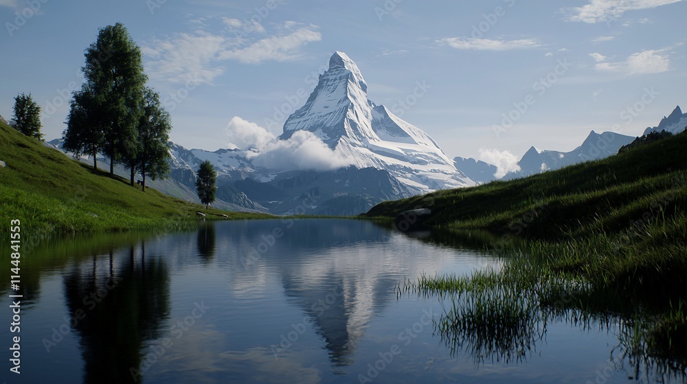 Majestic Matterhorn reflected in serene alpine lake. Majestic Matterhorn reflected in serene alpine lake.