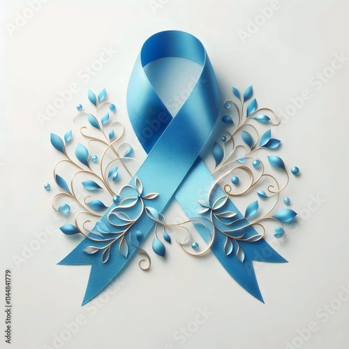 Blue satin ribbon and decor on a white background.