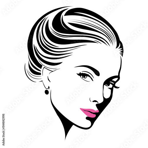 A refined minimalist portrait of a woman for a beauty salon and hairdressing studio.