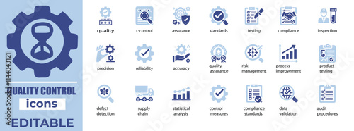 Quality Control Vector Icon Set Inspection, Standards, Testing, Assurance Icons Editable, Modern, Professional Design