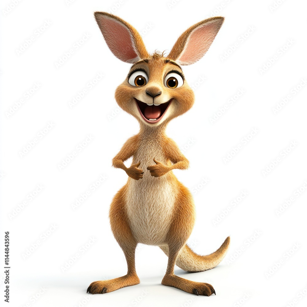 Happy cartoon kangaroo stands upright smiling with paws touching. Happy cartoon kangaroo stands upright smiling with paws touching.