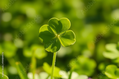 A close-up of a four-leaf clover against a blurred green background, symbolizing luck and nature.
