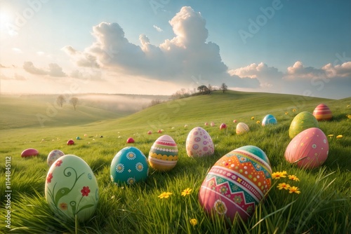 Easter - Colorful Decorated Eggs On Field photo