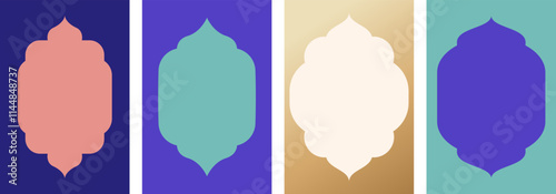 Collection of Islamic windows, frames and arches. Arabic oriental style elements for Ramadan Kareem and Eid Mubarak.