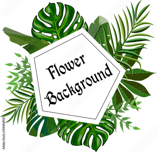 Palm leaves in the decor of the frame.Vector illustration with framed text and palm leaves on a transparent background.