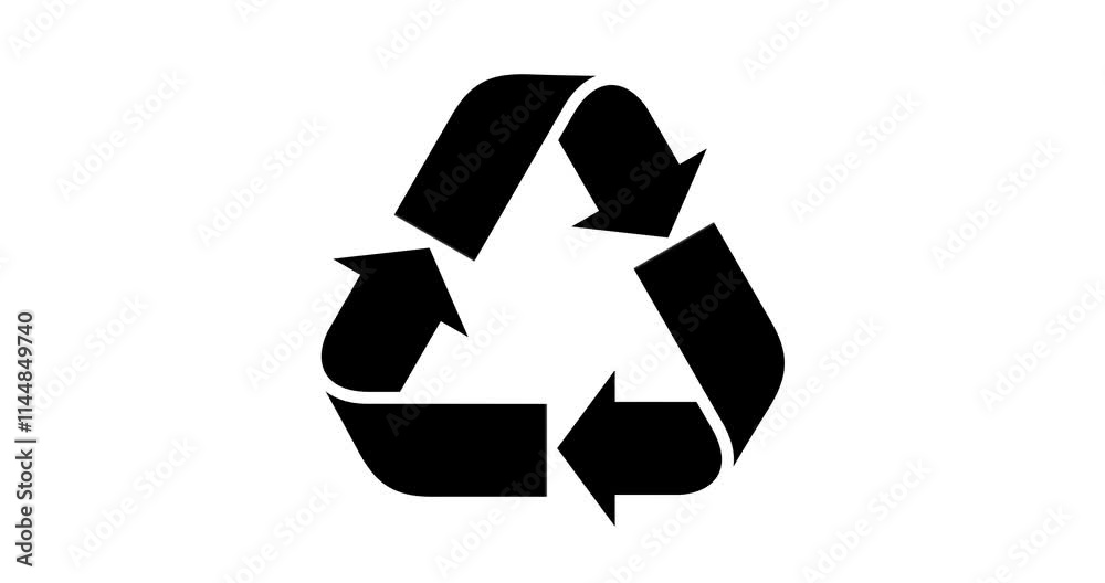 Recycle recycling icon rotated, sustainability, micro animation, cartoon, illustration. Black and white, alpha channel.