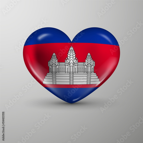 3d heart background with flag of Cambodia. An element of impact for the use you want to make of it.