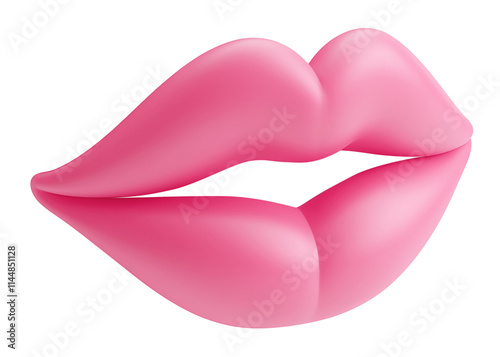 Vibrant pink glossy 3D lips isolated on a transparent background.