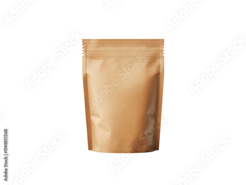 Clean kraft pouch isolated on transparent background.