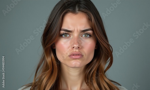 Portrait young woman furrowed brow pouting expression annoyed