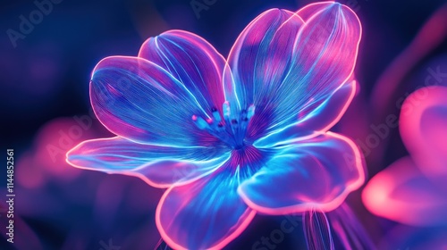 Vibrant glowing flower with neon colors.