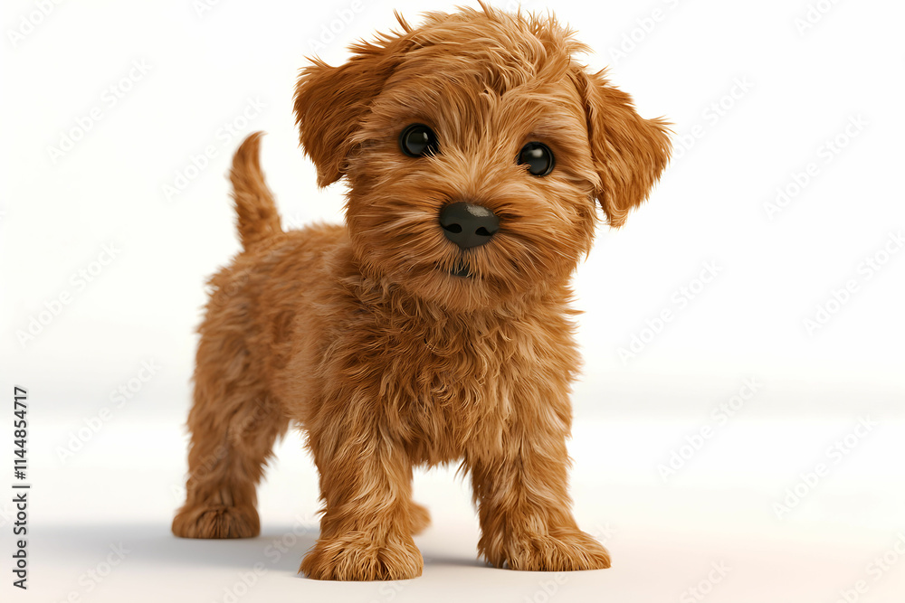 Adorable fluffy puppy with bright eyes posing cutely on a white background, perfect for pet lovers and animal lovers alike Adorable fluffy puppy with bright eyes posing cutely on a white background, perfect for pet lovers and animal lovers alike