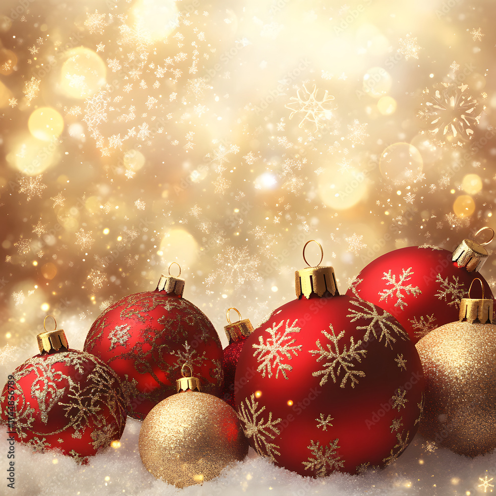 New Year's red balls on a background of lights. bokeh. festive mood. snowflakes. Christmas tree decoration banner New Year's red balls on a background of lights. bokeh. festive mood. snowflakes. Christmas tree decoration banner