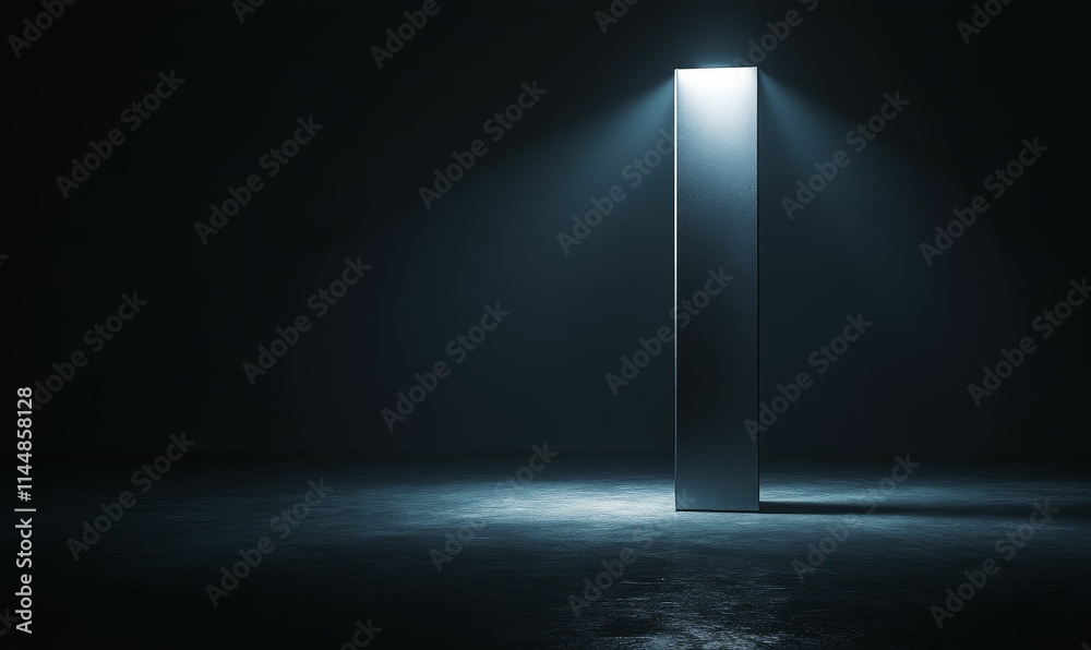Dark room, illuminated slab, reflective floor. Dark room, illuminated slab, reflective floor.