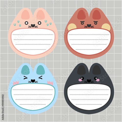 a collection of hand drawn bunny and rabbit expression character notepads design