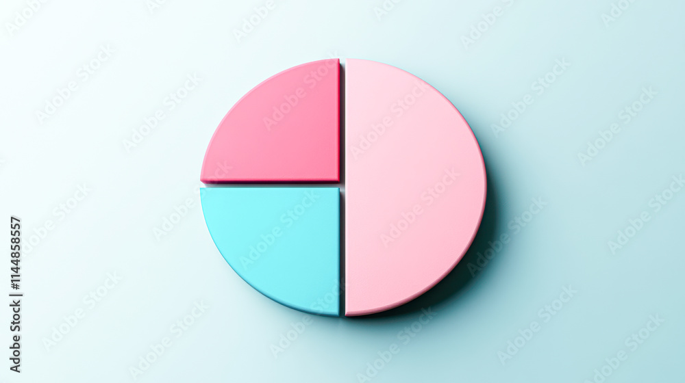 Obraz premium A pink, blue, and green pie chart is shown in a blue background