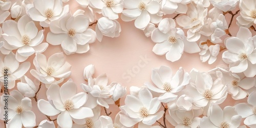 White magnolia flowers create a stunning botanical background, showcasing the beauty of magnolia blossoms in a vibrant garden setting filled with magnolia blooms.